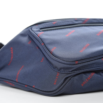 Balenciaga Twill Nylon Allover Logo Explorer Beltpack Bleu Canopee Rouge 8 of 9