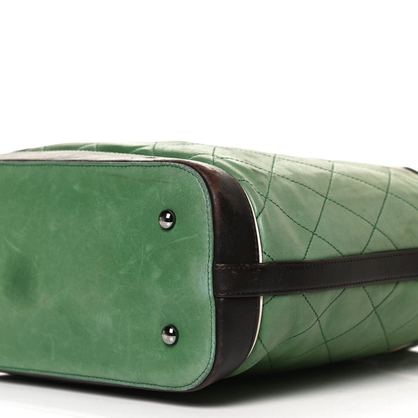 Lambskin Quilted Country Club Tote Green Black