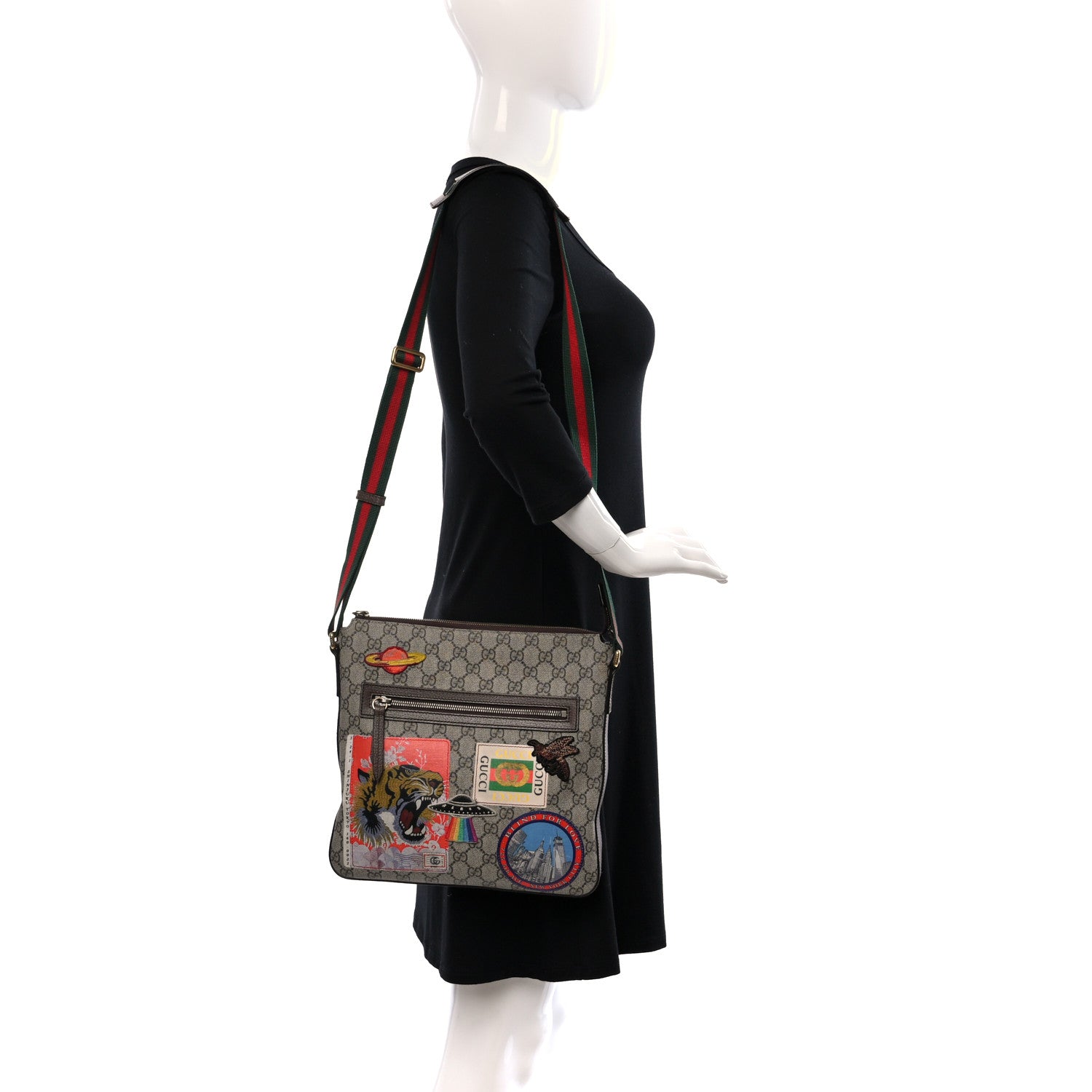 Gucci Soft GG Supreme Monogram Courrier Web Medium Flat Messenger Bag Beige New Acero Multicolor 2 of 11
