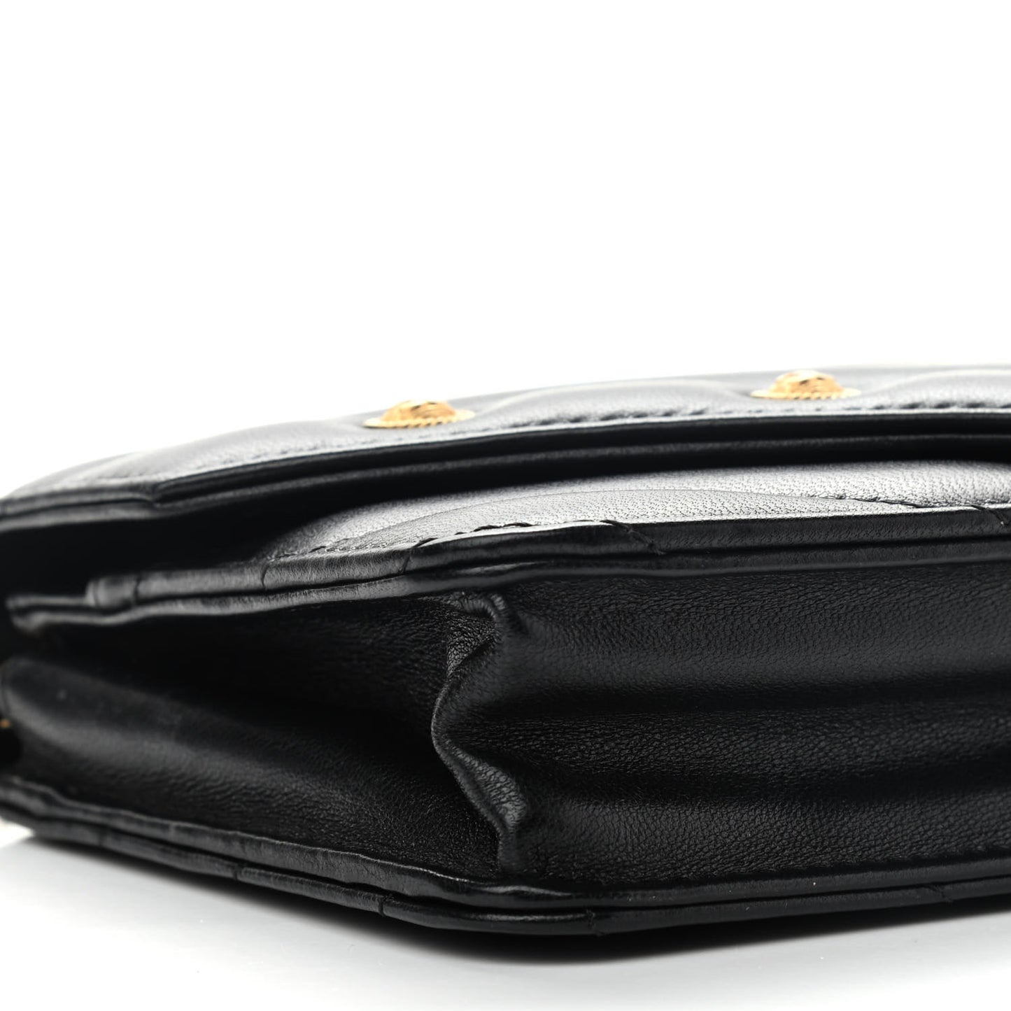 Lambskin Chevron Quilted Medallion Wallet On Chain WOC Black