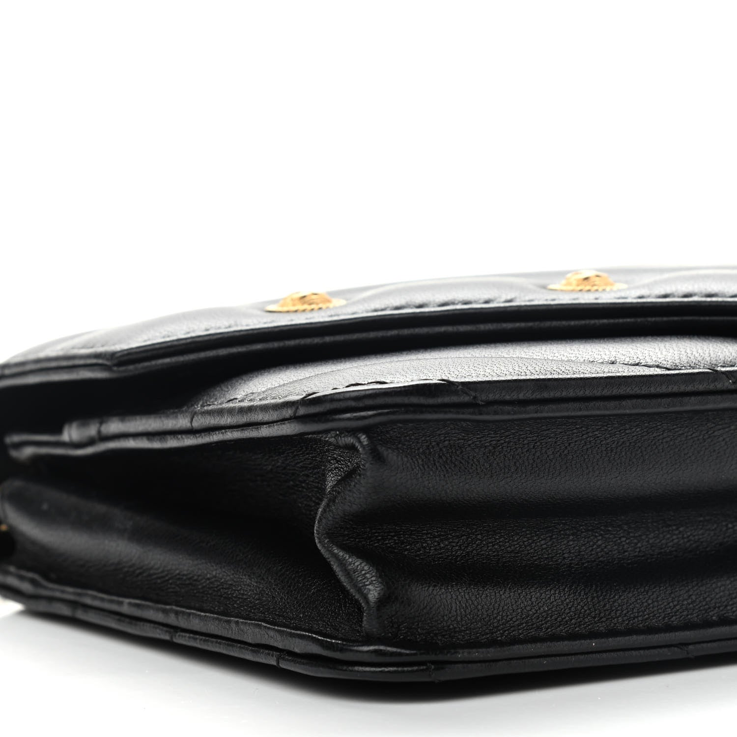 Chanel Lambskin Chevron Quilted Medallion Wallet On Chain WOC Black 9 of 14