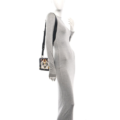 Prada Grained Calfskin Saffiano Robot Shoulder Bag Black White 2 of 10