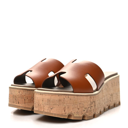 Hermes Calfskin Cork Eze 30 Sandals 37 Marron Glaise 3 of 8