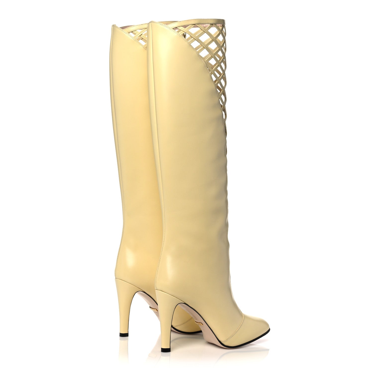 Gucci Plume Calfskin Damir Lattice Cutout Knee High Boot 37 Butter 4 of 10