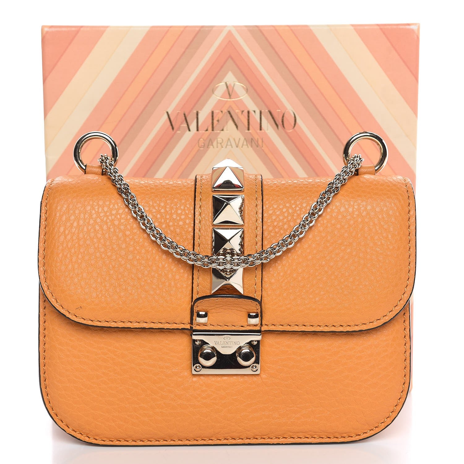 Valentino Garavani Pebbled Calfskin Small Glam Lock Rockstud Flap Mandarin Sorbet 10 of 10