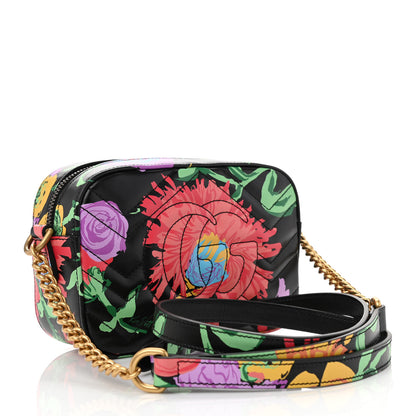 Gucci X KEN SCOTT Calfskin Matelasse Floral Print Mini GG Marmont Chain Shoulder Bag Black Pink 3 of 9
