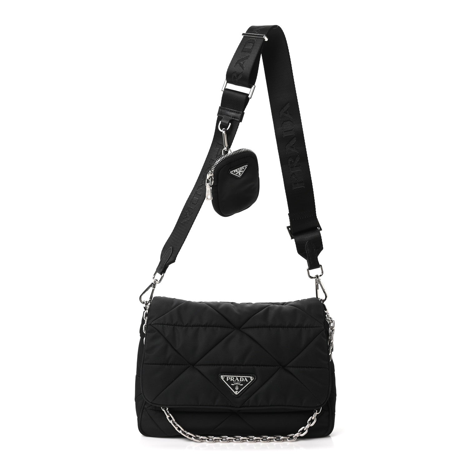 Prada Re-Nylon Quilted Padded Flap Shoulder Bag Black 1 of 10