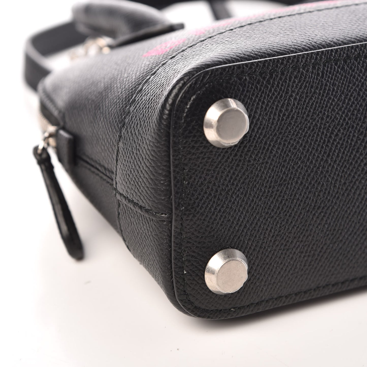Signature Grained Calfskin Logo XXS Ville Top Handle Bag Black Rose Shocking