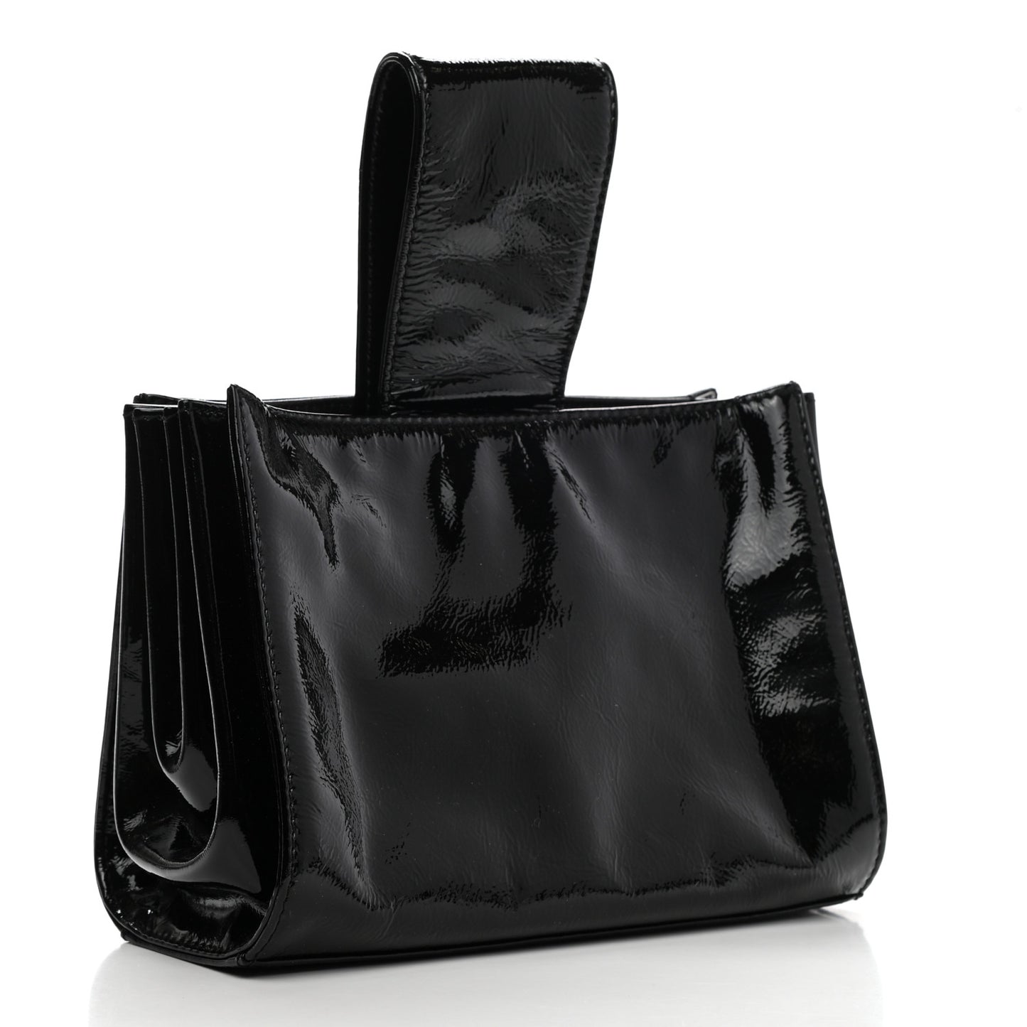 Patent Mademoiselle Lock Convertible Wrist Clutch Bag Black