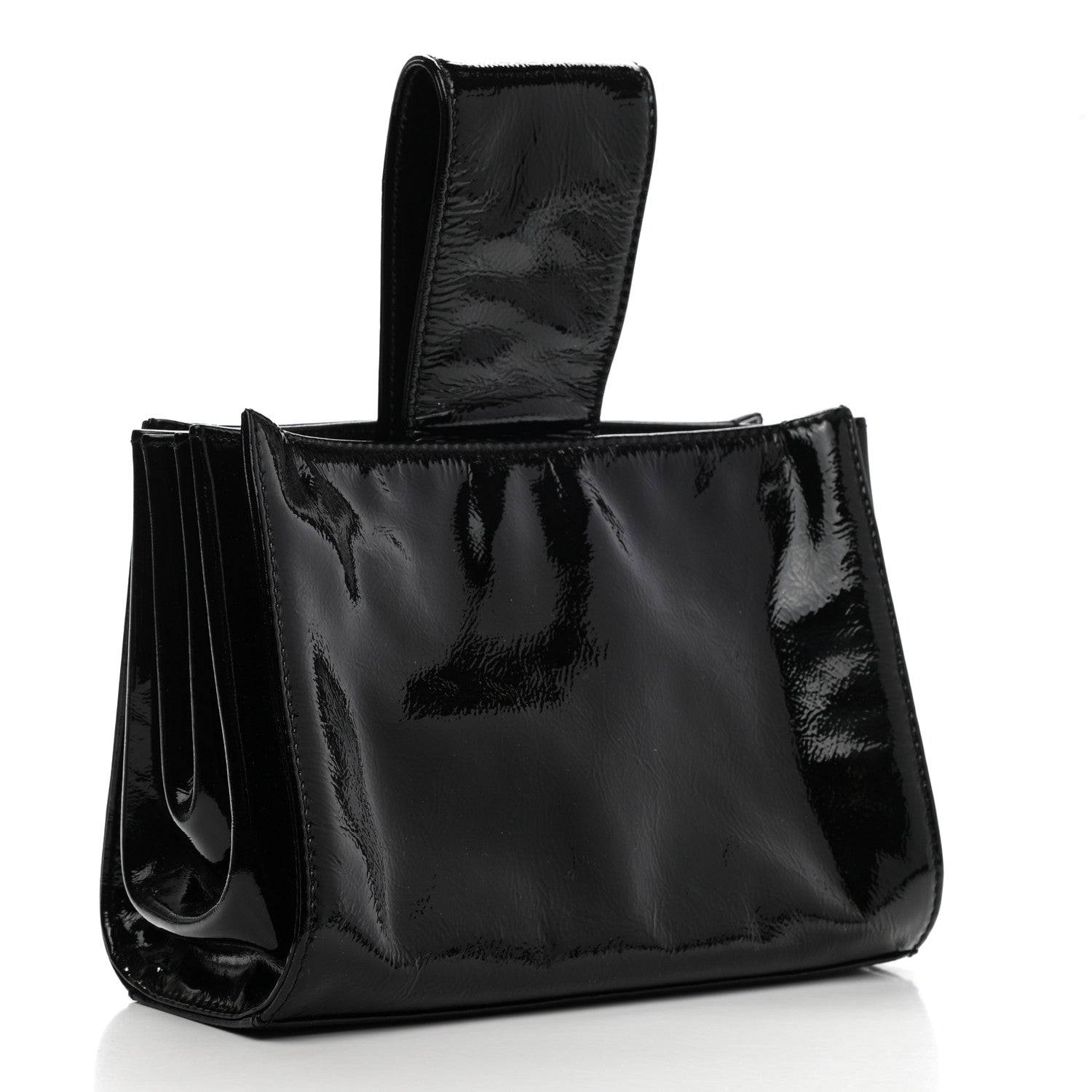 Chanel Patent Mademoiselle Lock Convertible Wrist Clutch Bag Black 4 of 8