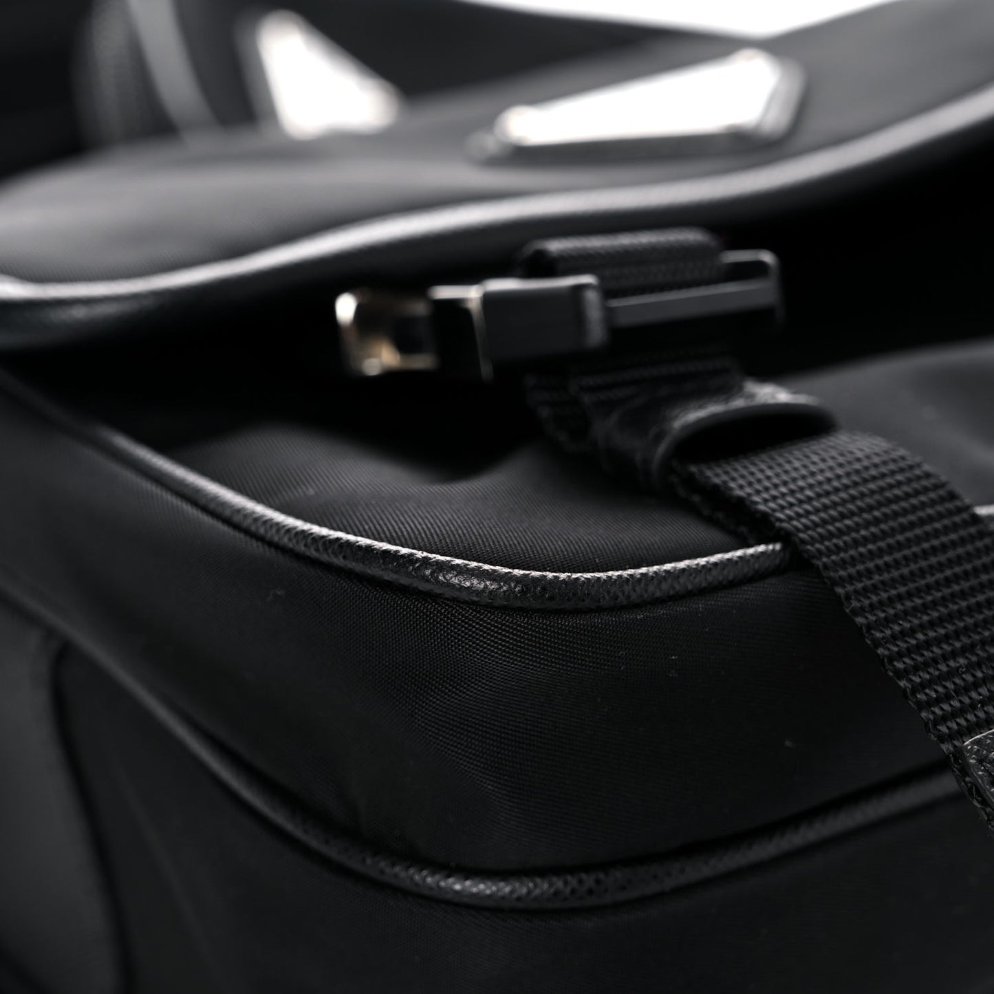 Re-Nylon Saffiano Pocket Double Snap Buckle Shoulder Bag Black