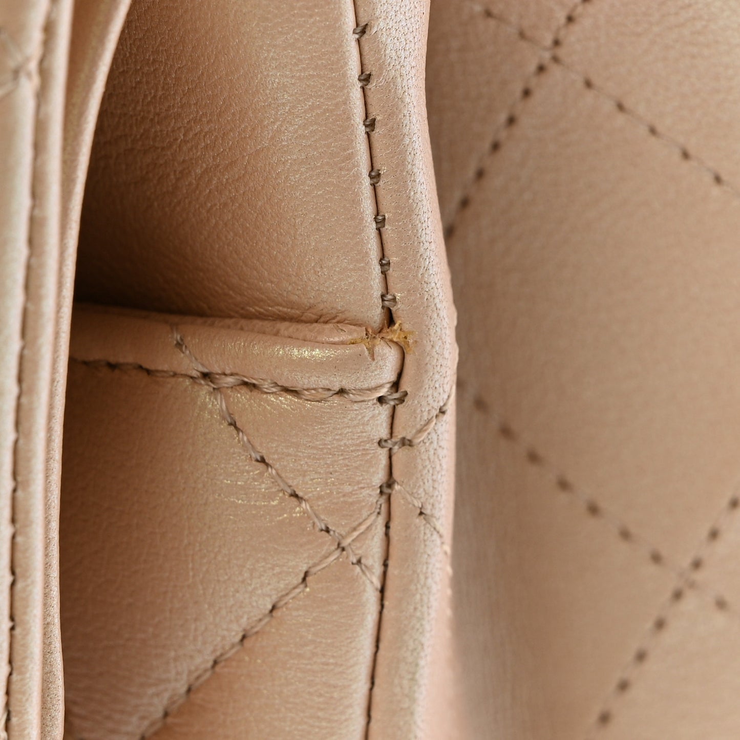 Iridescent Lambskin Quilted Medium Double Flap Beige