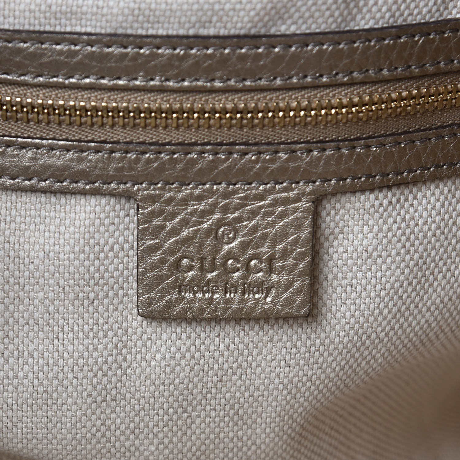 Gucci Metallic Pebbled Calfskin Small Soho Shoulder Bag Golden Beige 6 of 9