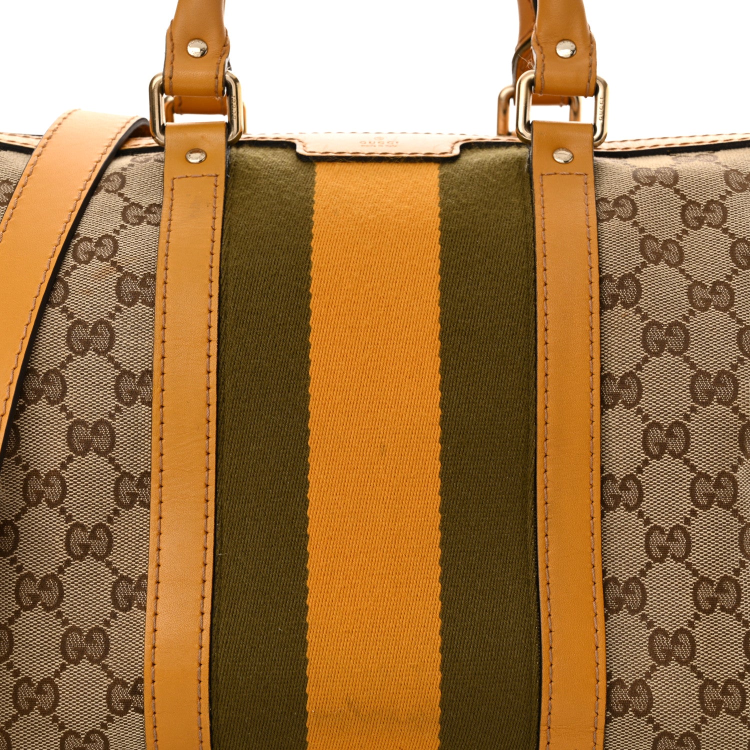 Gucci Monogram Selleria Calfskin Vintage Web Medium Boston Beige Ebony Yellow 8 of 17