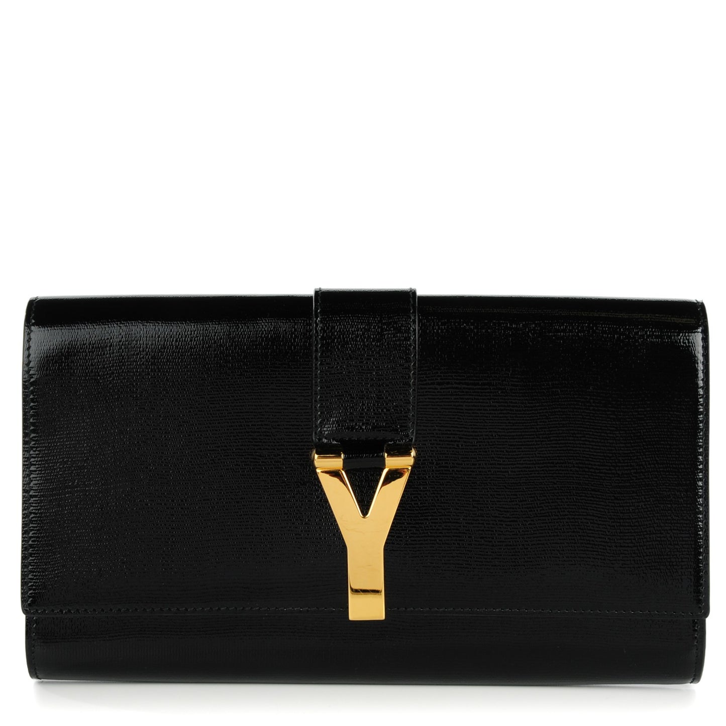 Textured Patent Classic Y Ligne Clutch Black