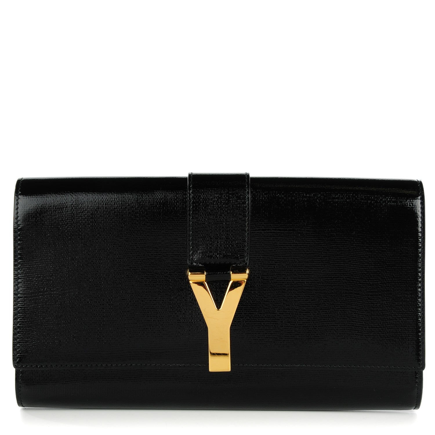 Saint Laurent Textured Patent Classic Y Ligne Clutch Black 1 of 7