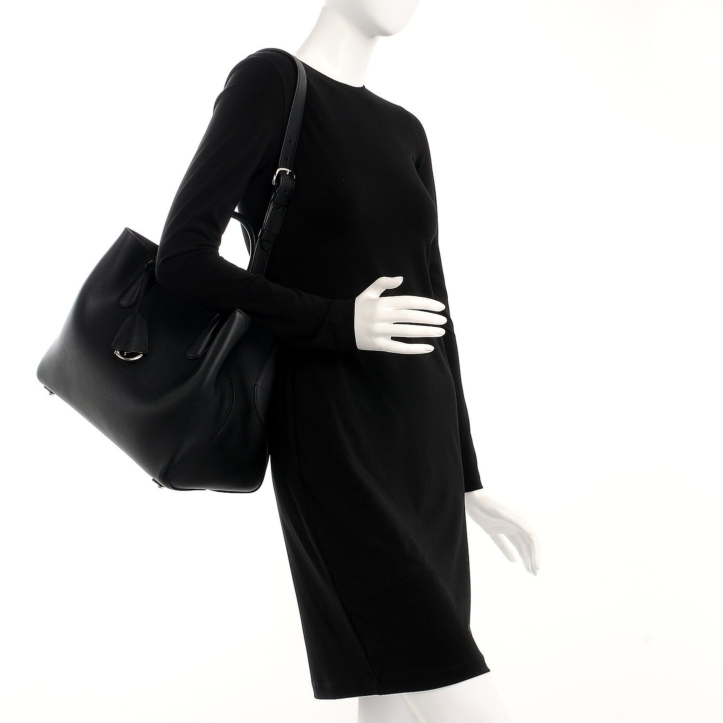 Supple Grained Calfskin Large Open Bar Tote Black