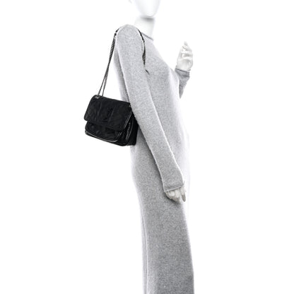 Saint Laurent Crinkled Calfskin Matelasse Monogram Baby Niki Chain Satchel Black 3 of 11