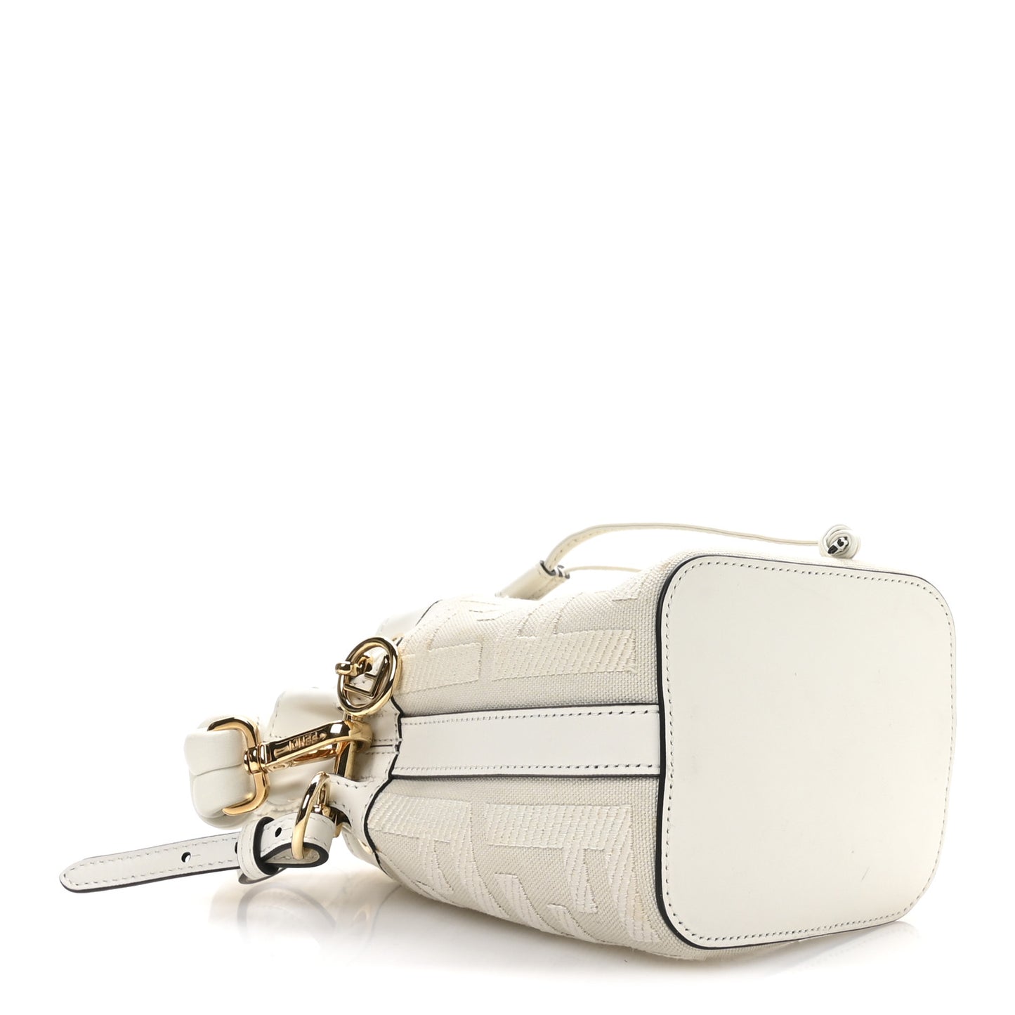 Canvas Nappa F is Fendi FF Embroidered Mini Mon Tresor Bucket Bag White Ice