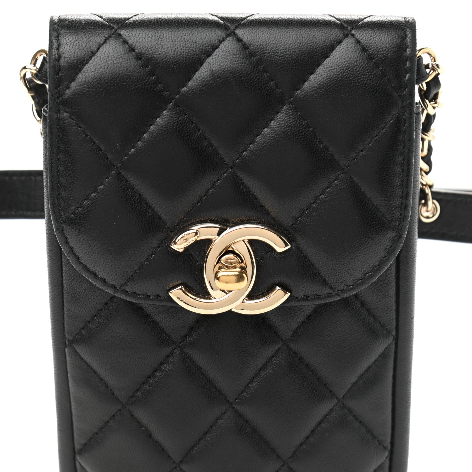 Chanel Lambskin Quilted Phone Clutch With Chain Black 8 of 10