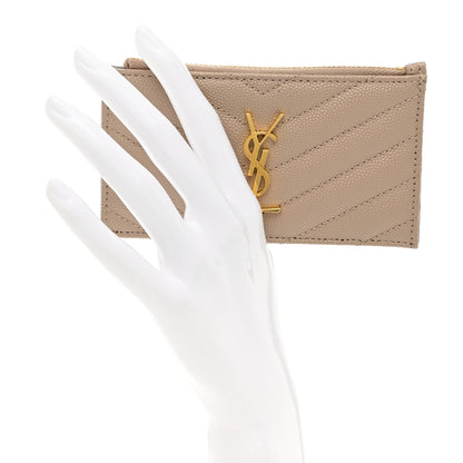 Saint Laurent Monogram Grain de Poudre 5 Fragments Zip Pouch Card Holder Dark Latte 2 of 7