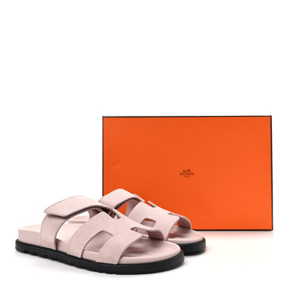 Hermes Suede Goatskin Womens Chypre Sandals 37.5 Rose Porcelaine 9 of 9