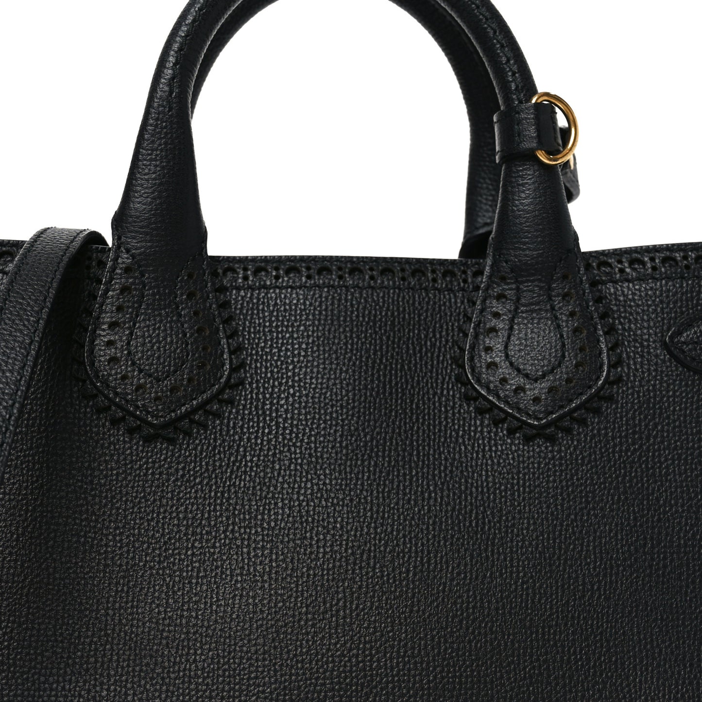 Grainy Calfskin House Check Small Brogue Banner Tote Black