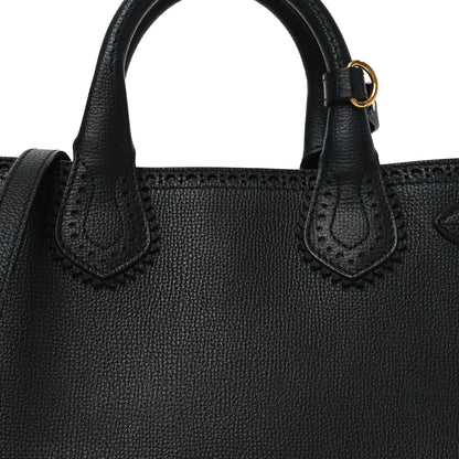 Burberry Grainy Calfskin House Check Small Brogue Banner Tote Black 7 of 9