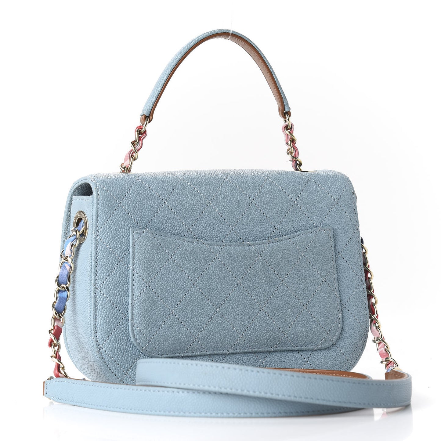 Caviar Quilted Thread Around Single Flap Blue