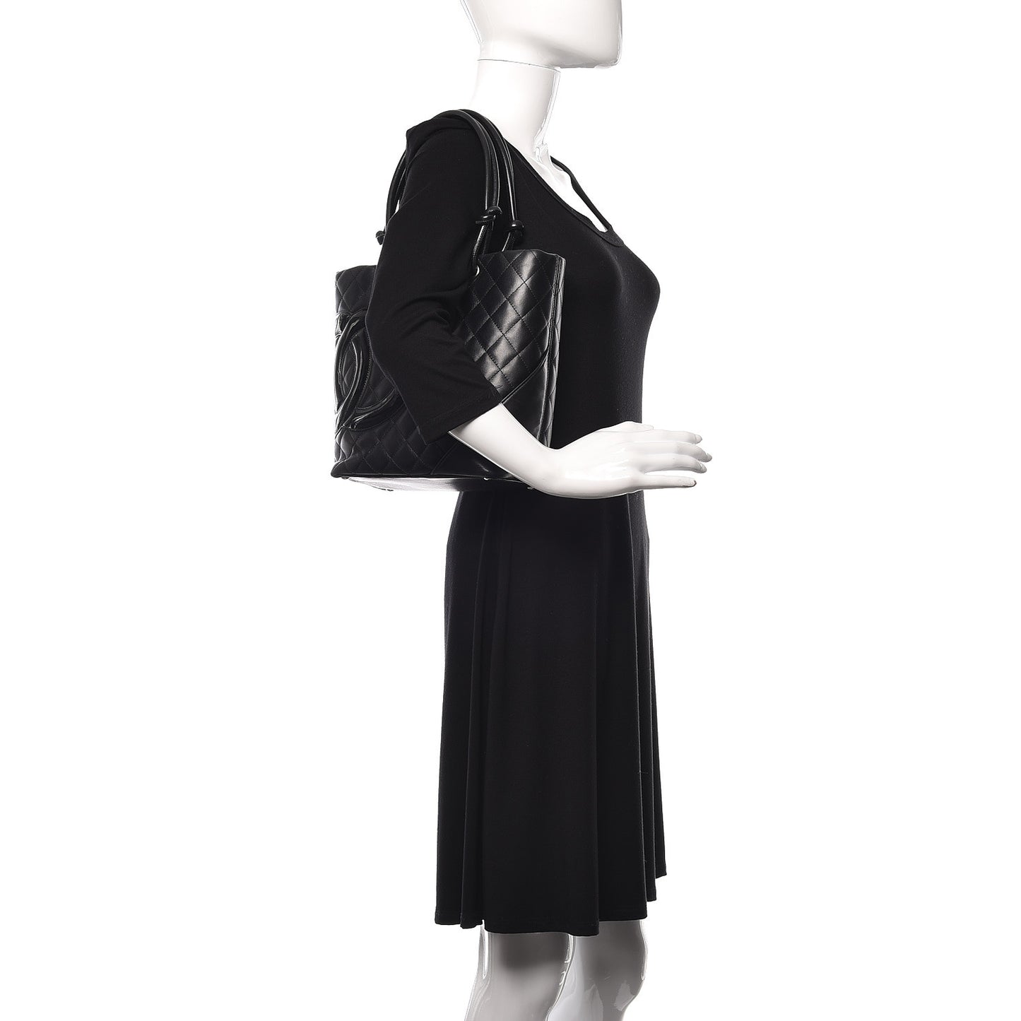 Calfskin Quilted Medium Cambon Tote Black