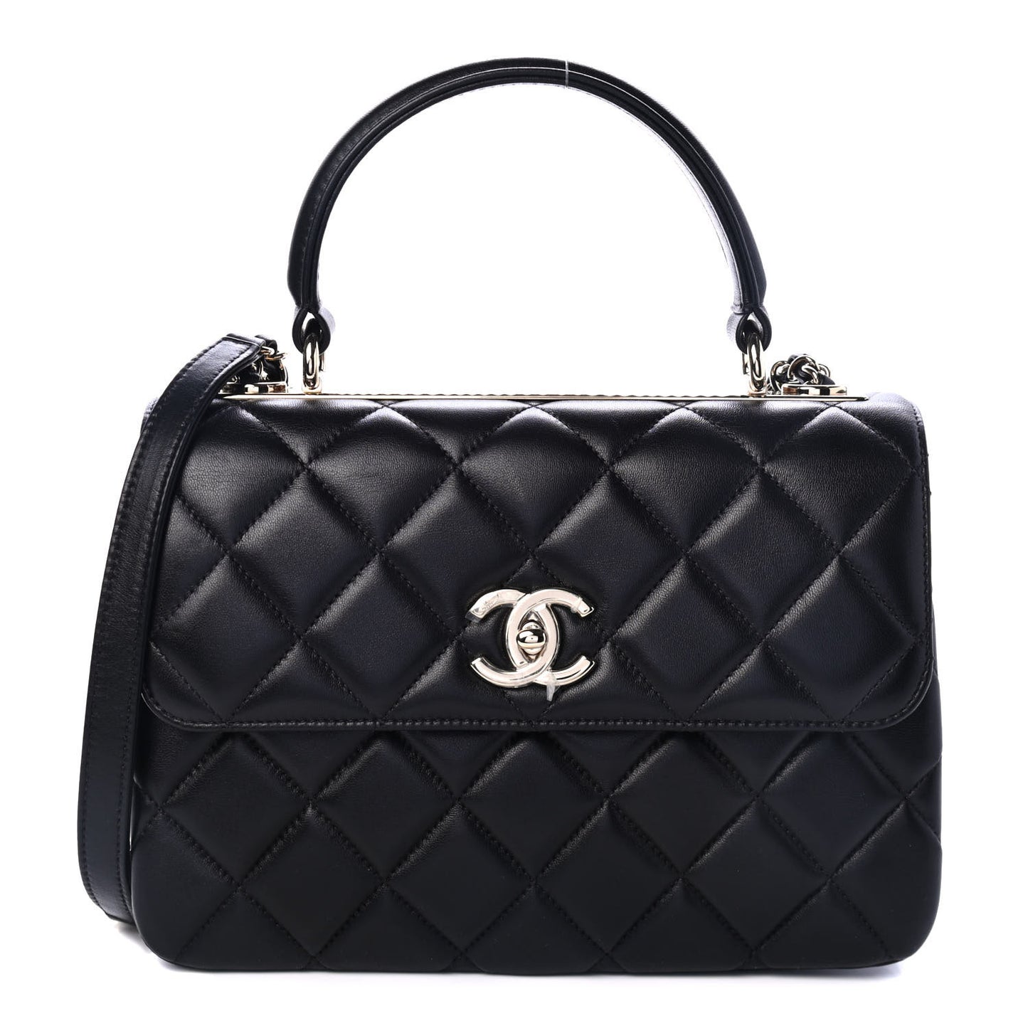 Lambskin Quilted Small Trendy CC Dual Handle Flap Bag Black