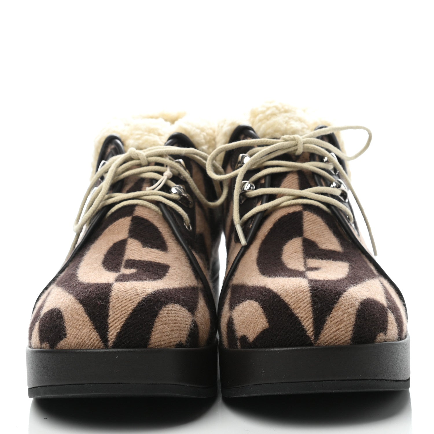 Gucci Wool Faux Shearling G Rhombus Womens Victor Ankle Boots 38 Beige Cocoa 3 of 7