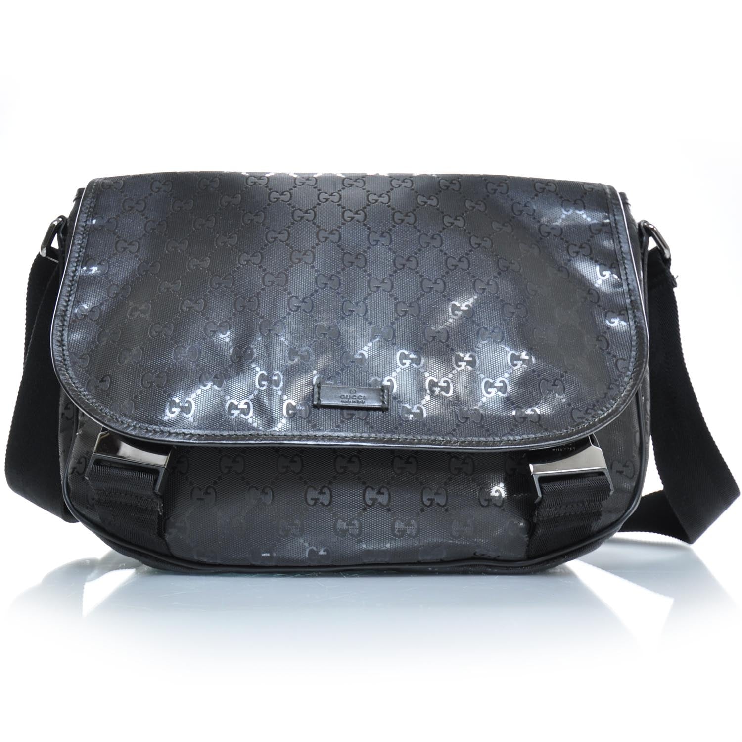 Gucci Imprime Monogram Medium Double Buckle Flap Messenger Bag Black 1 of 9