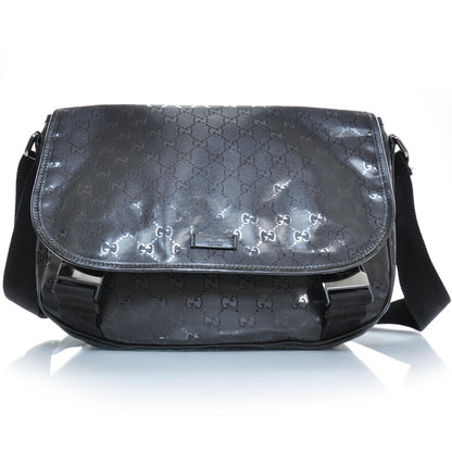 Gucci Imprime Monogram Medium Double Buckle Flap Messenger Bag Black 1 of 9