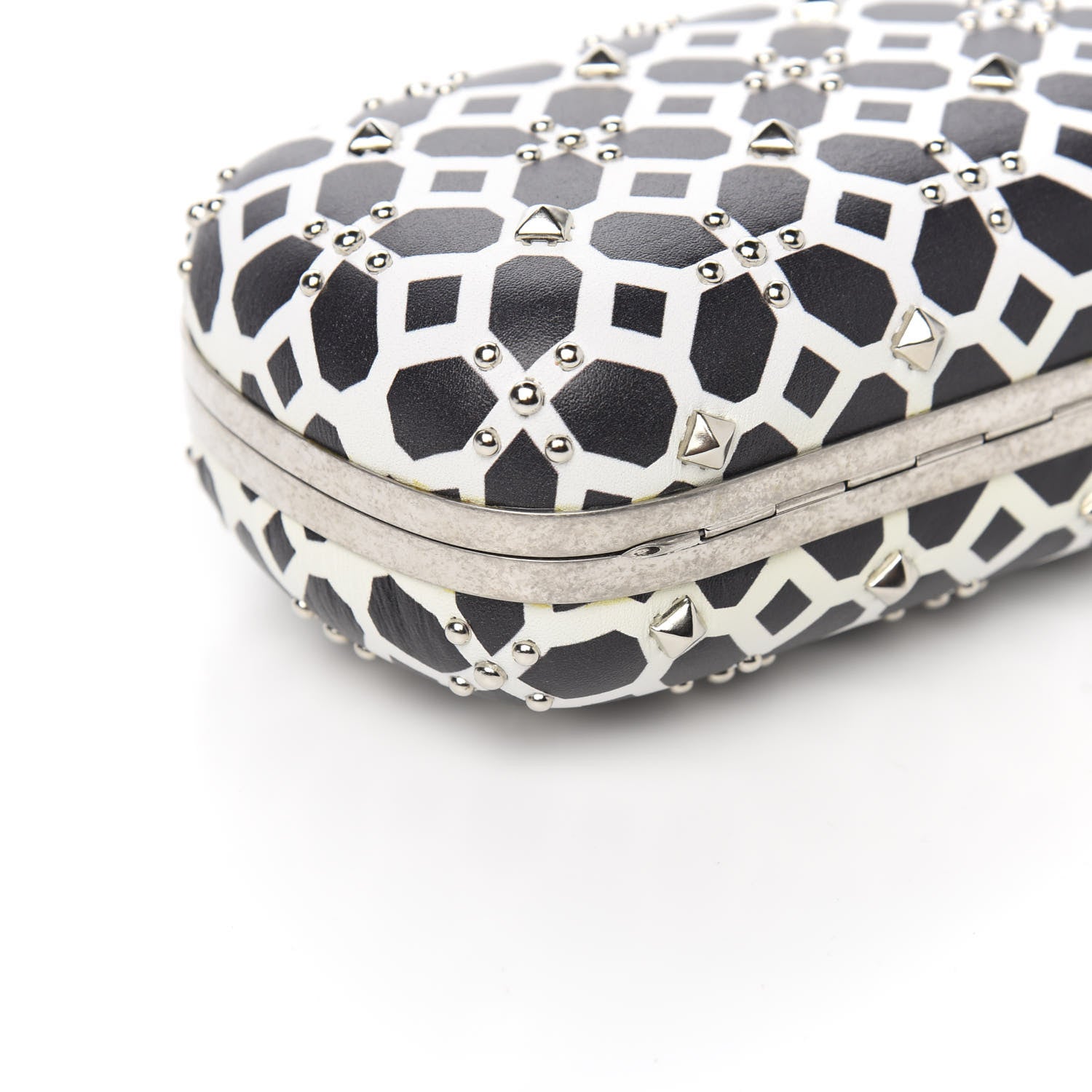 Alexander McQueen Lambskin Studded Skull Box Clutch Ivory Black 7 of 9