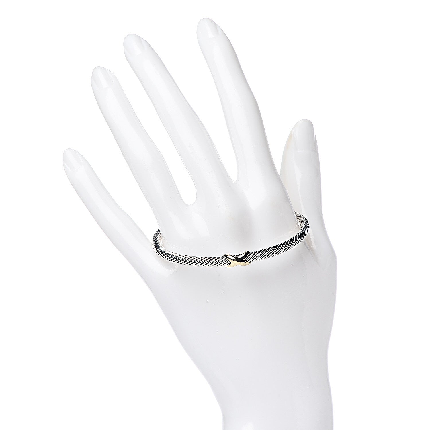 David Yurman Sterling Silver 18K Yellow Gold 4mm X Station Cable Bracelet 2 of 4