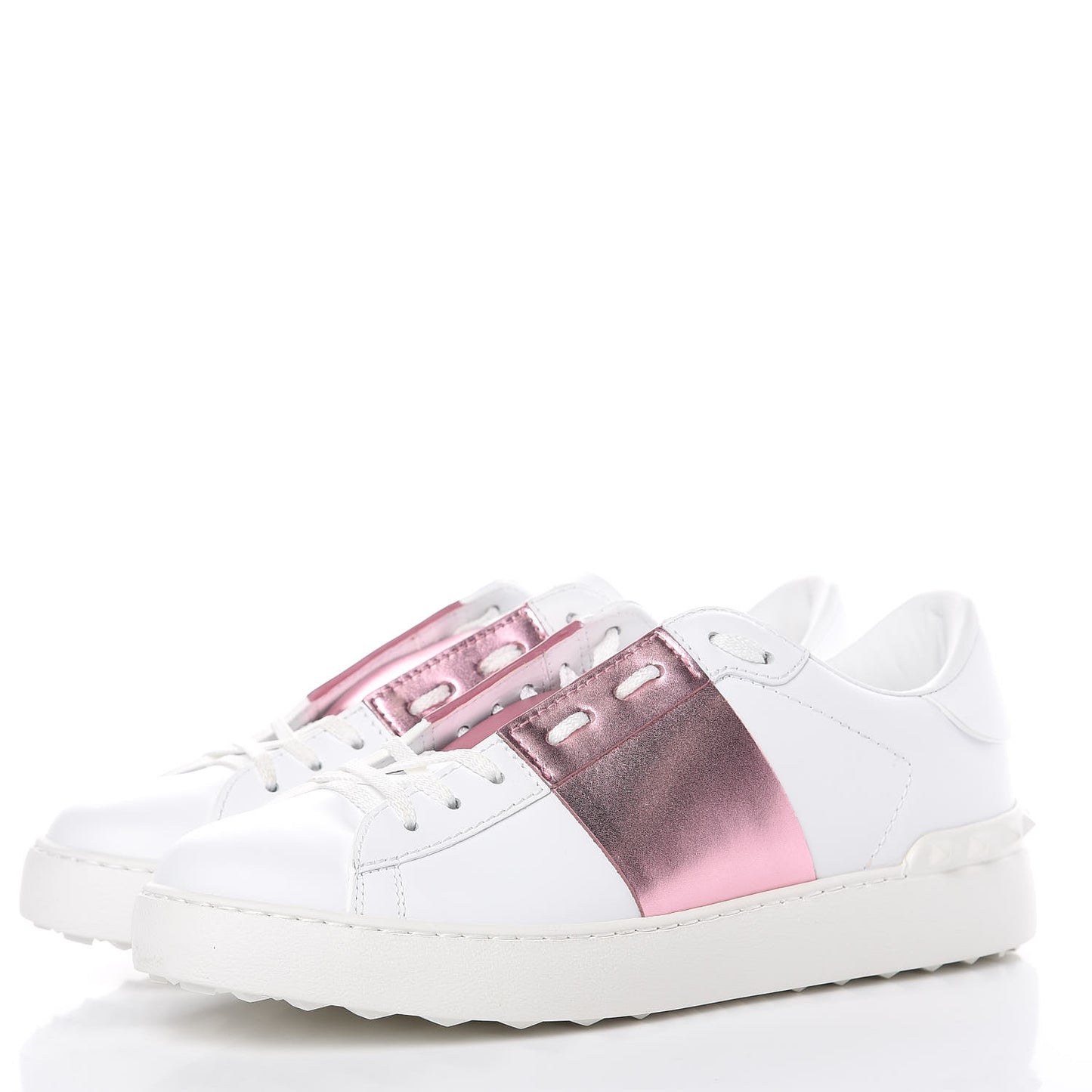Calfskin Rockstud Open Sneakers 40 White Giacinto