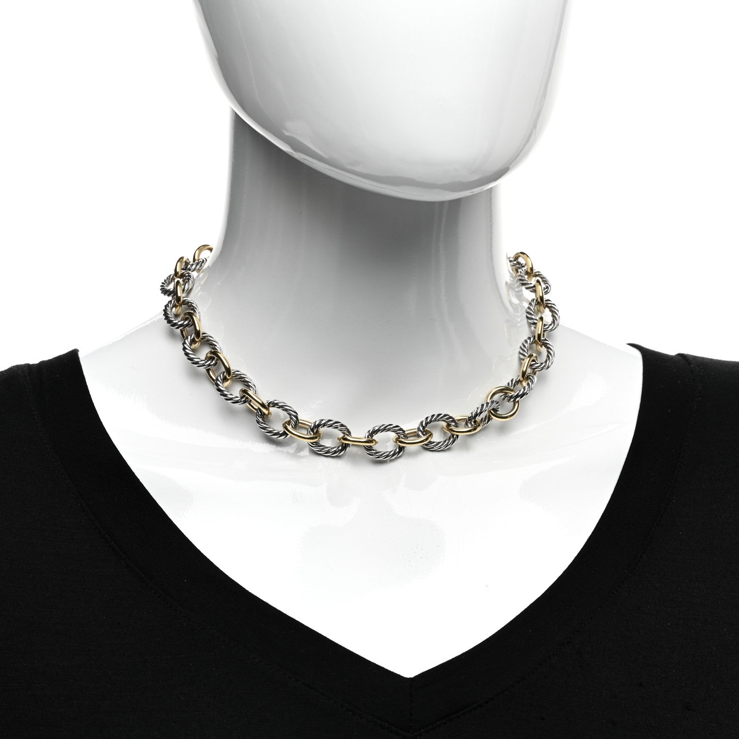 David Yurman Sterling Silver 18K Yellow Gold 12mm Large Oval Link Necklace 2 of 4