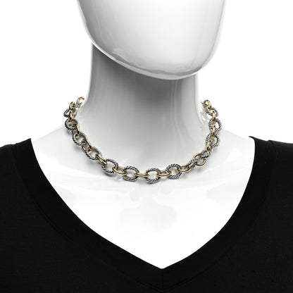 David Yurman Sterling Silver 18K Yellow Gold 12mm Large Oval Link Necklace 2 of 4