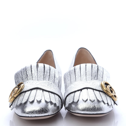 Gucci Galassia GG Marmont Fringe Flats 38 Argento 2 of 9