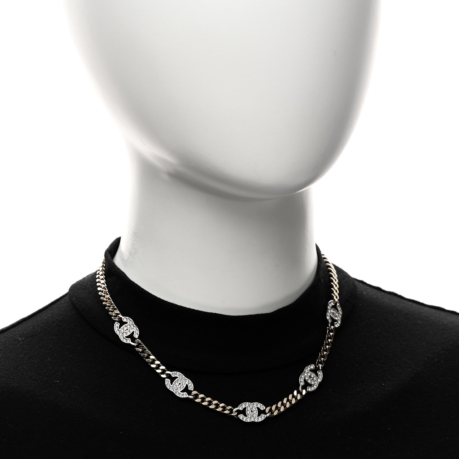 Chanel Crystal Chain CC Link Choker Gold Silver 2 of 4