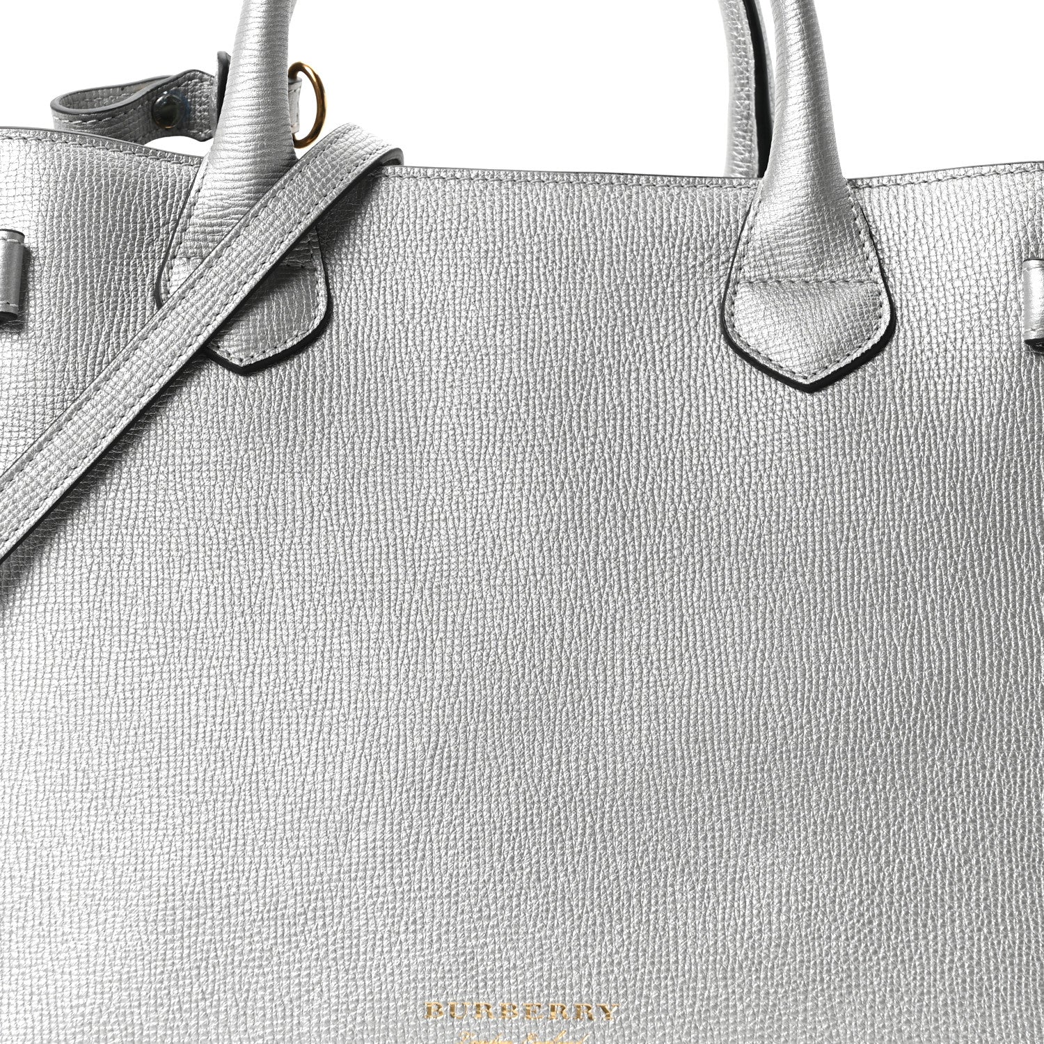 Burberry Metallic Grainy Calfskin House Check Medium Banner Tote Silver 12 of 17
