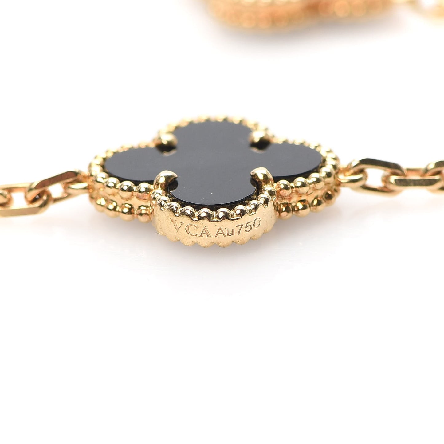 18K Yellow Gold Black Onyx 5 Motifs Vintage Alhambra Bracelet