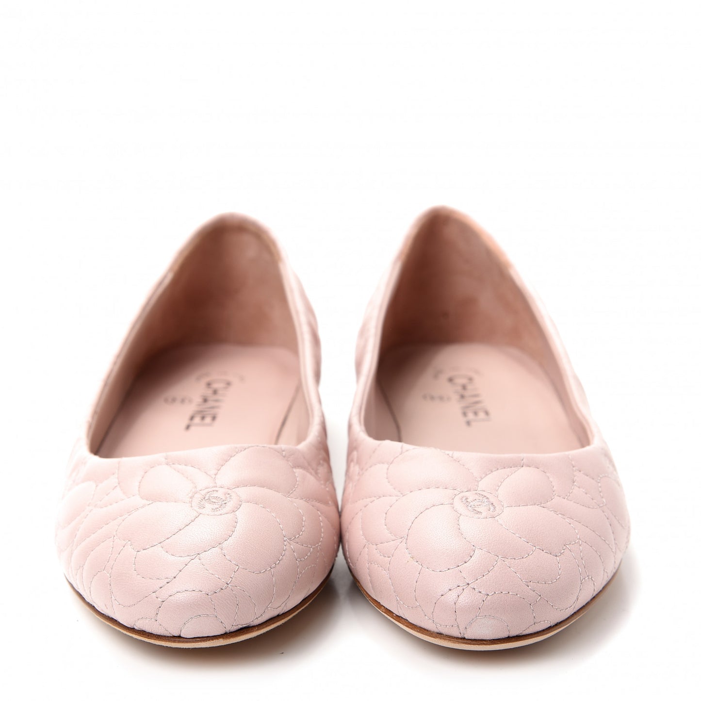 Lambskin Camellia Embroidered CC Ballerina Flats 41 Light Pink