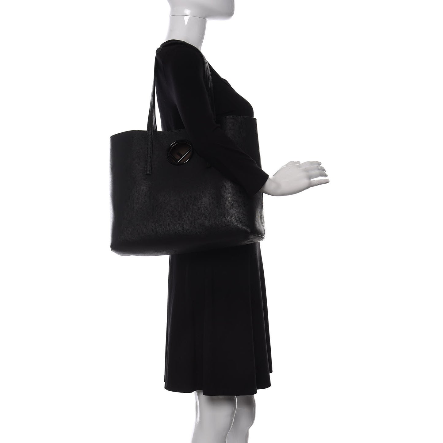 Vitello Vienna Enamel F is Fendi Shopping Tote Black Taupe