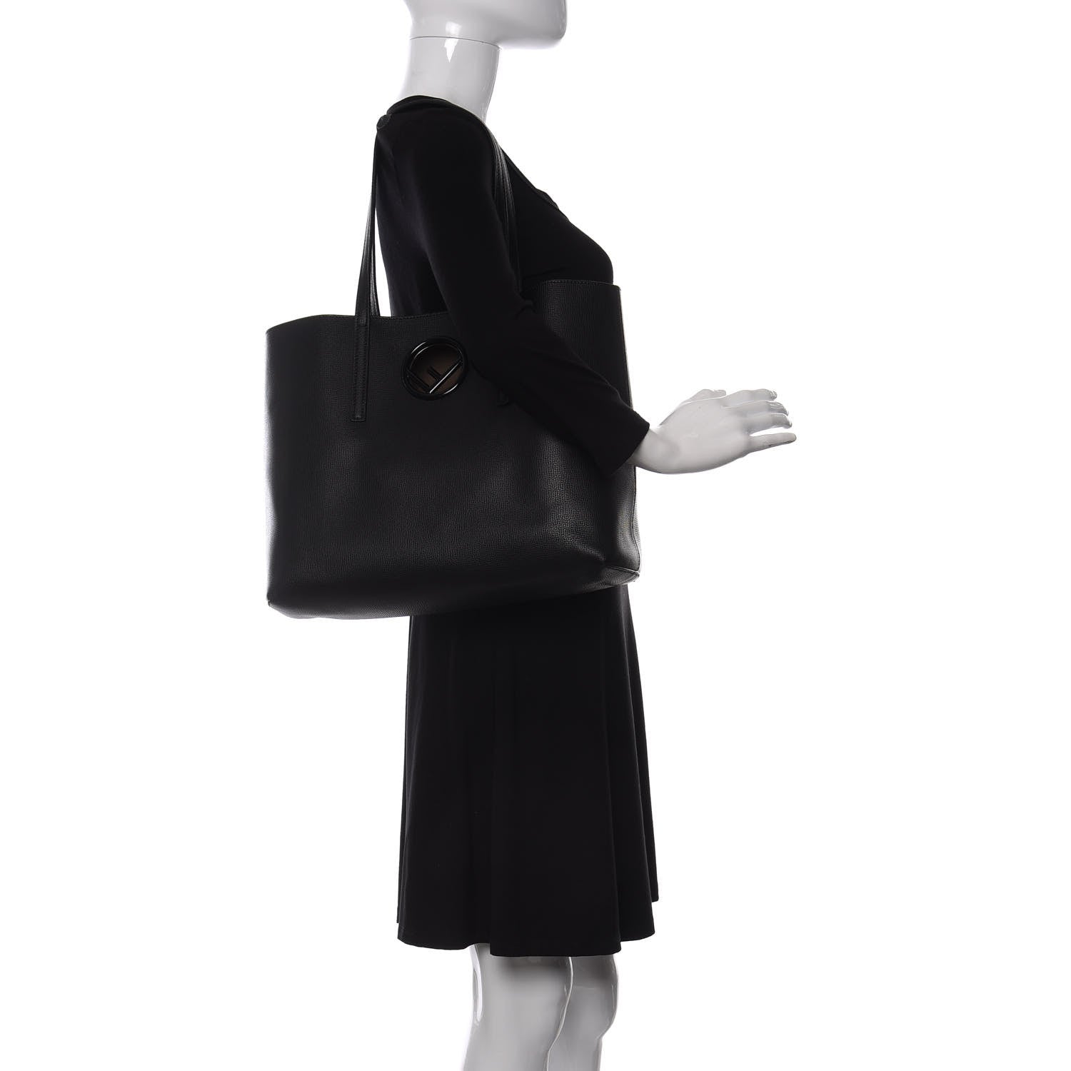 Fendi Vitello Vienna Enamel F is Fendi Shopping Tote Black Taupe 2 of 16