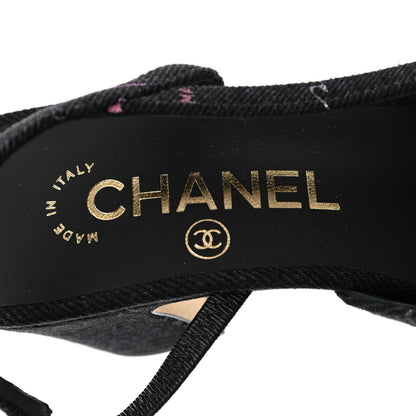 Chanel Denim Cap Toe Denim Mood Slingback Pumps 35 Black Multicolor 7 of 9