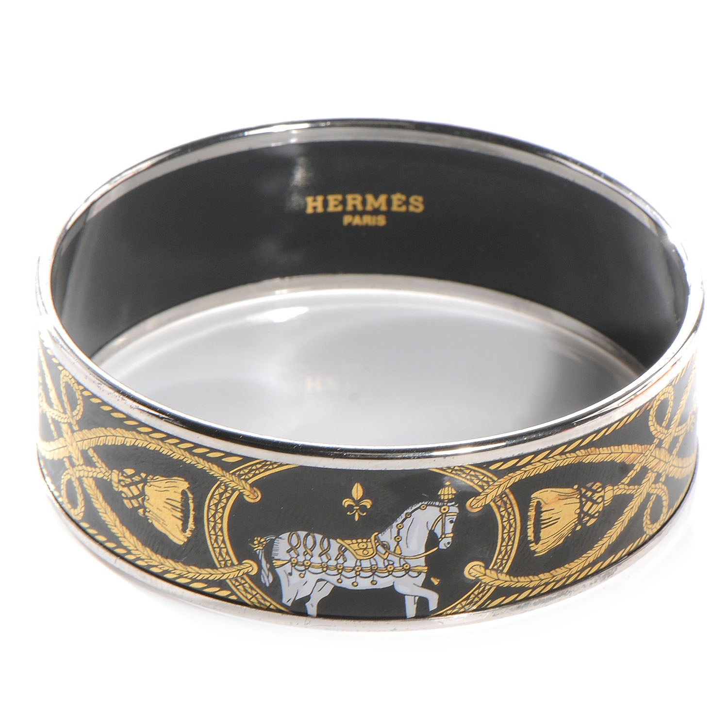Hermes Enamel Printed Wide Grand Apparat Bracelet 65 Black 1 of 5