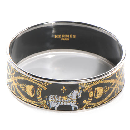 Hermes Enamel Printed Wide Grand Apparat Bracelet 65 Black 1 of 5