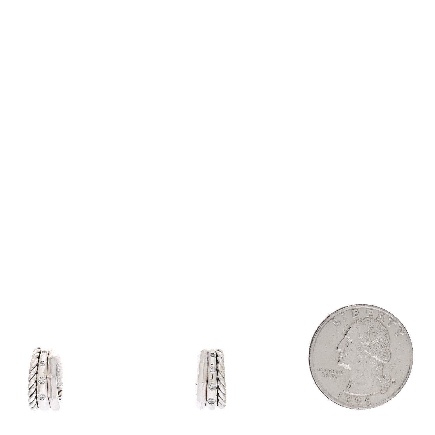 David Yurman Sterling Silver Diamond Stax Hoop Earrings 2 of 4